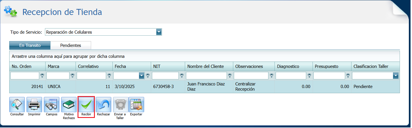 Servicio Tipo Recibir