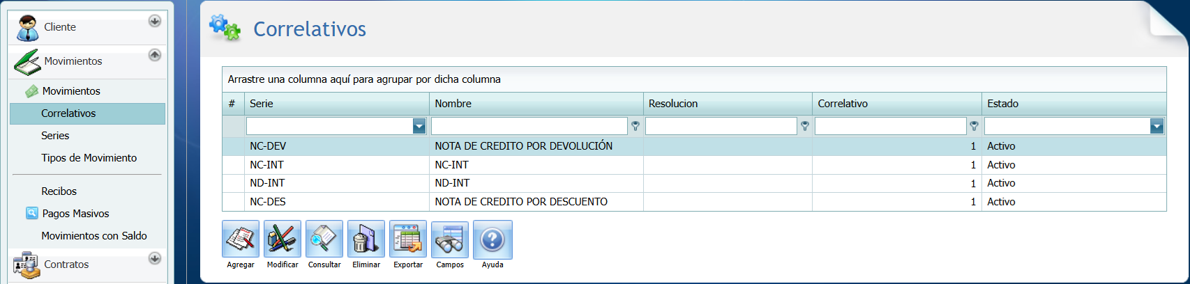 Cuentas por Cobrar Correlativo