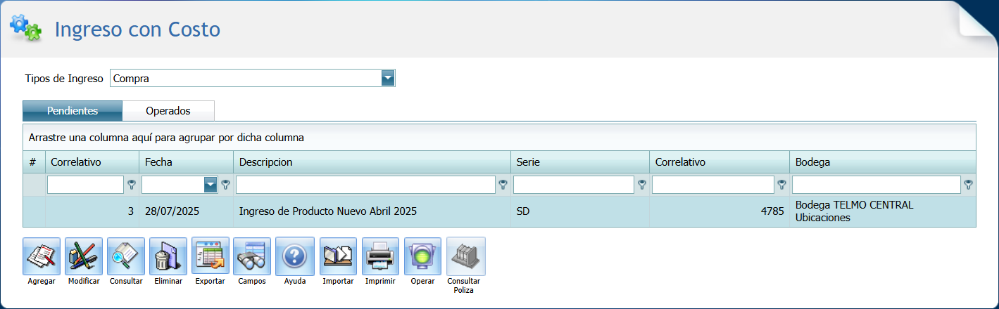 Ingreso con Costo Operar