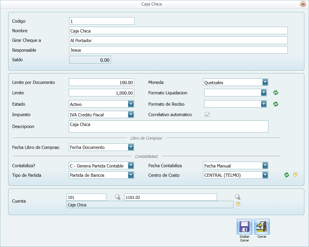 Contabilidad Enlaces Estructura Caja Chica Configuracion Mantenimiento