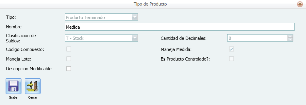 Producto Tipo Medida