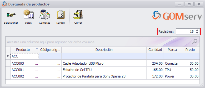 GOM server Pedido Buscar Producto2