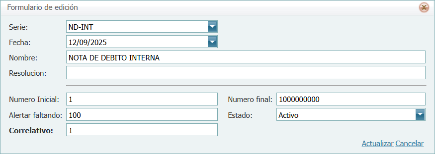 Cuentas por Cobrar Correlativo Lleno