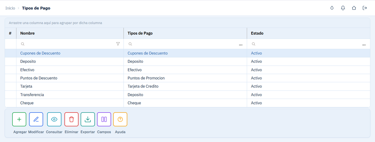 Cuentas Por Cobrar Tipos de Pago Varios