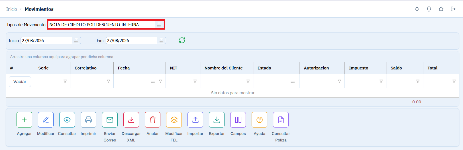 Cuentas Por Cobrar Movimiento Abono Tipo