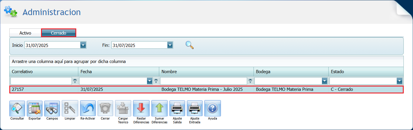 Toma de Inventario Cerrado