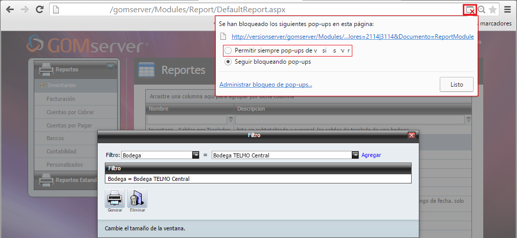 Ventana Bloqueada Permitir