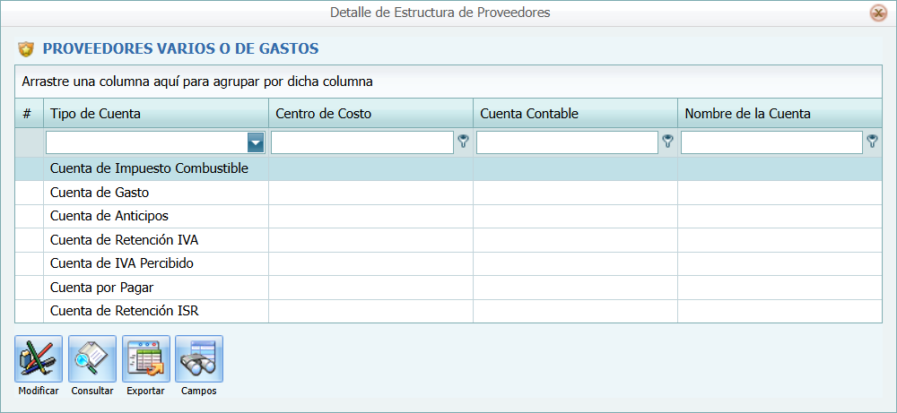 Contabilidad Enlaces Estructura CXP Estructura Ventana Detalle