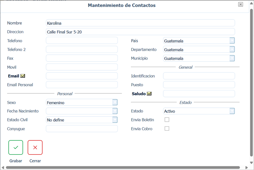 Cuentas Por Cobrar Clientes Contactos Ventana