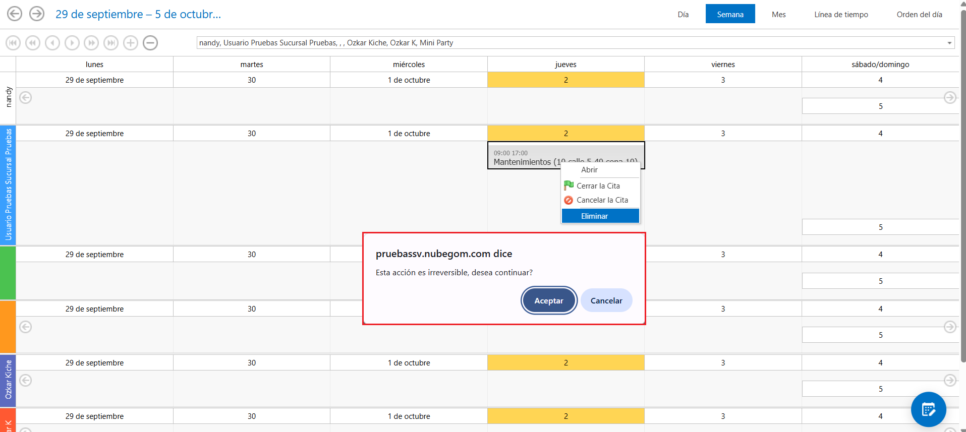 Help Desk Cita Planificador Eliminar Cita