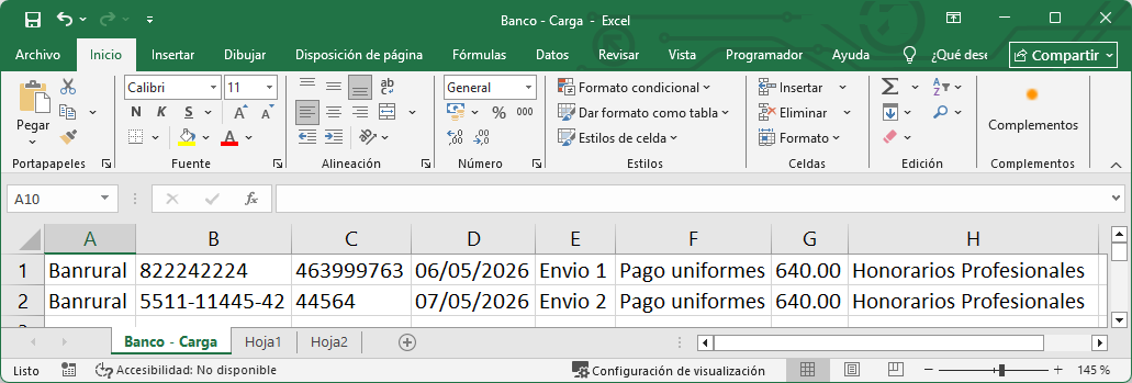 Bancos Movimiento Importar Excel
