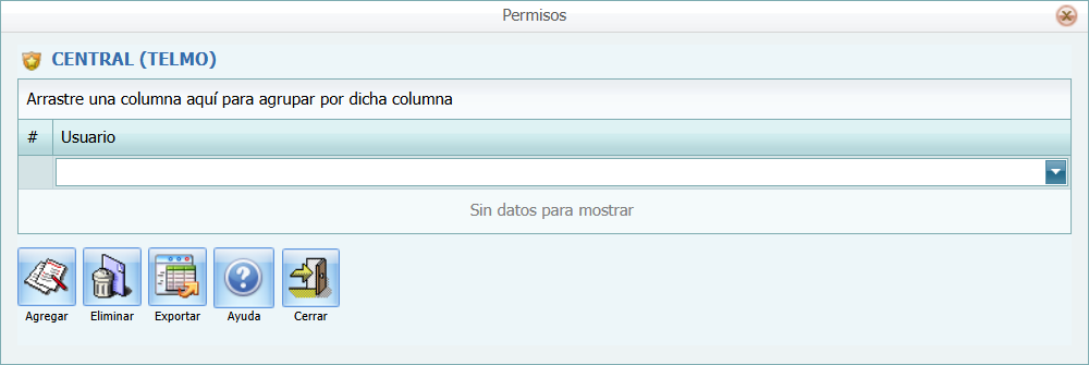 Centro de Costo Permisos Usuario