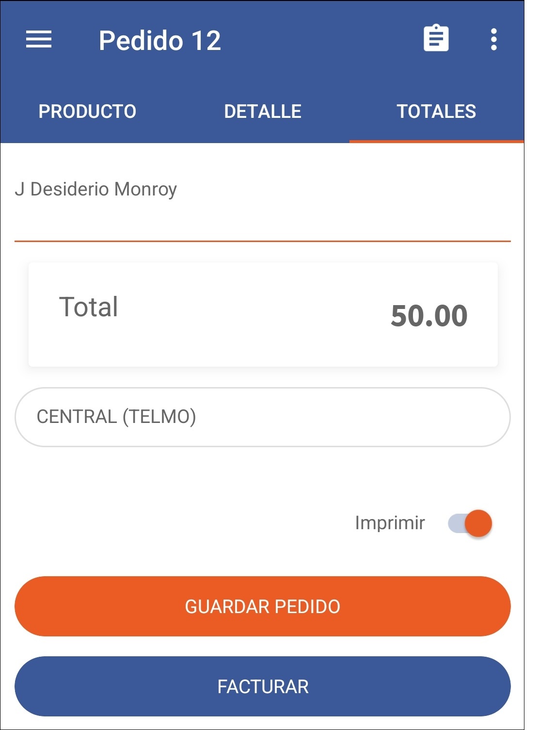 GOMserver App Pedidos Totales Botones