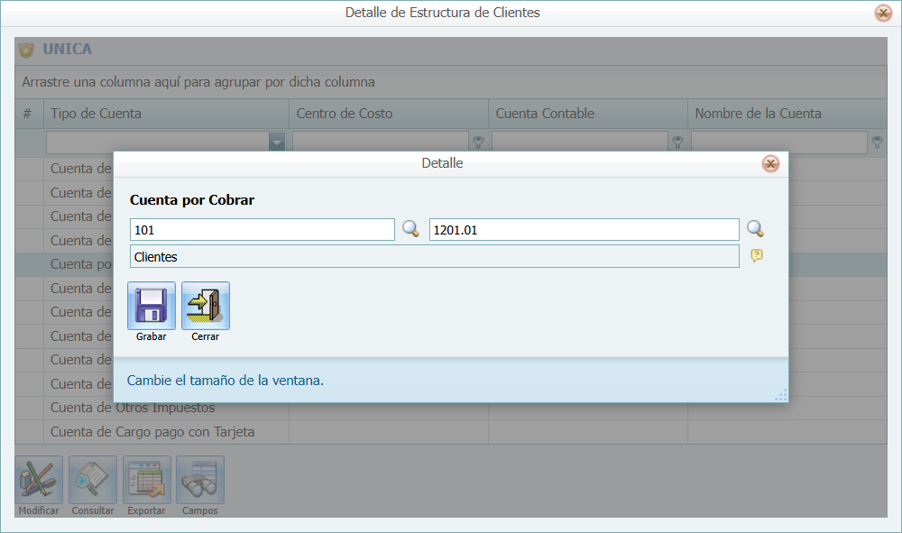 Contabilidad Enlaces Estructura Cuentas por Cobrar Ventana Detalle 2
