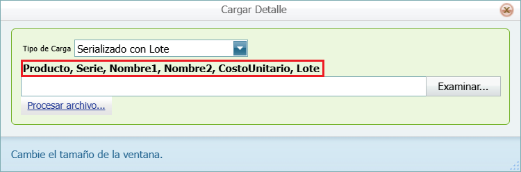 Ingreso con Costo Masivo Serializado con Lote