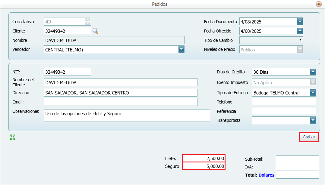 Facturacion Pedido Flete y Seguro Explicacion Lleno