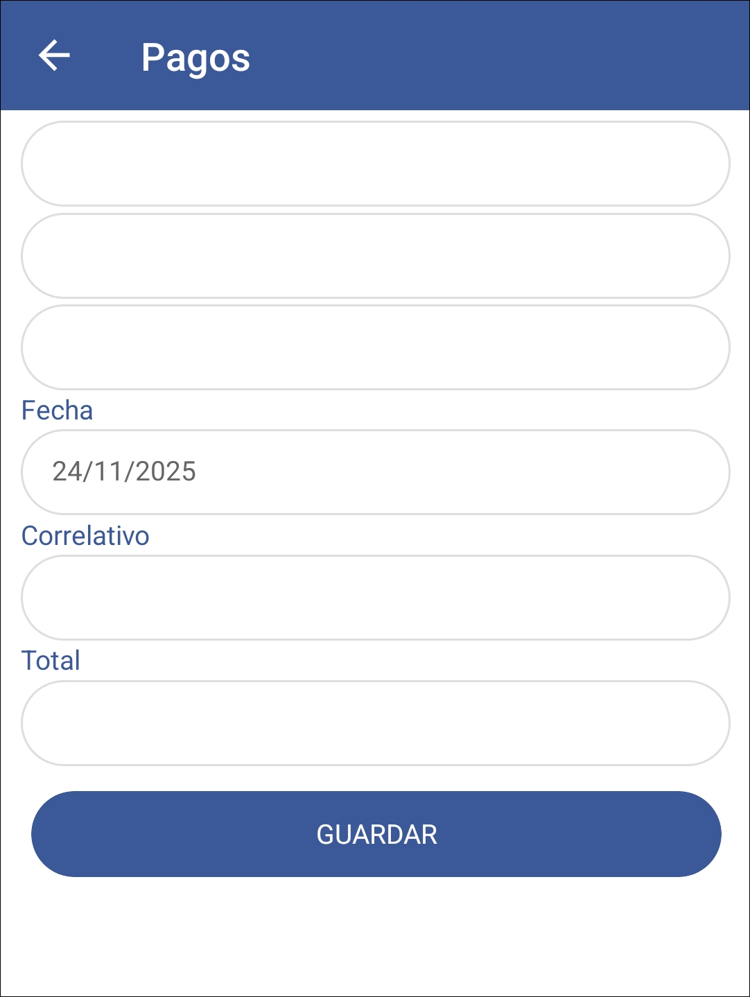 GOMserver App Recibos Ventana Cliente Datos Vacio