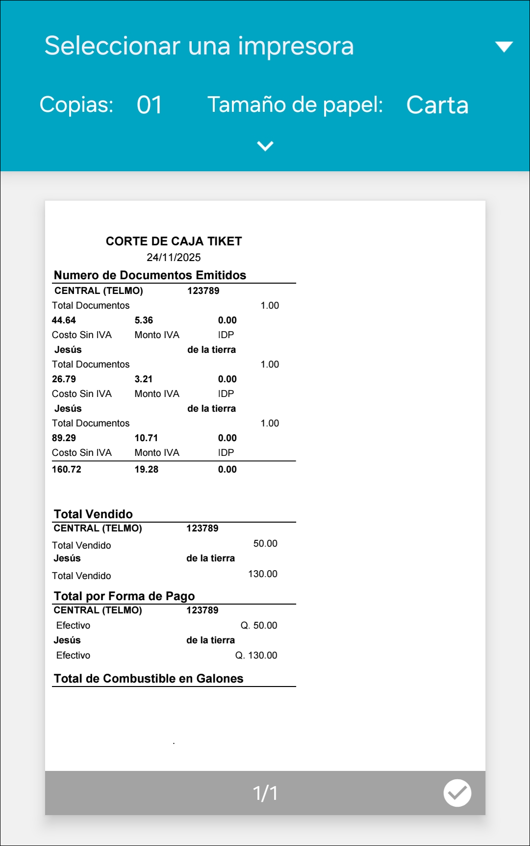 GOMserver App Corte de Caja Ventana Imprimir Ventana