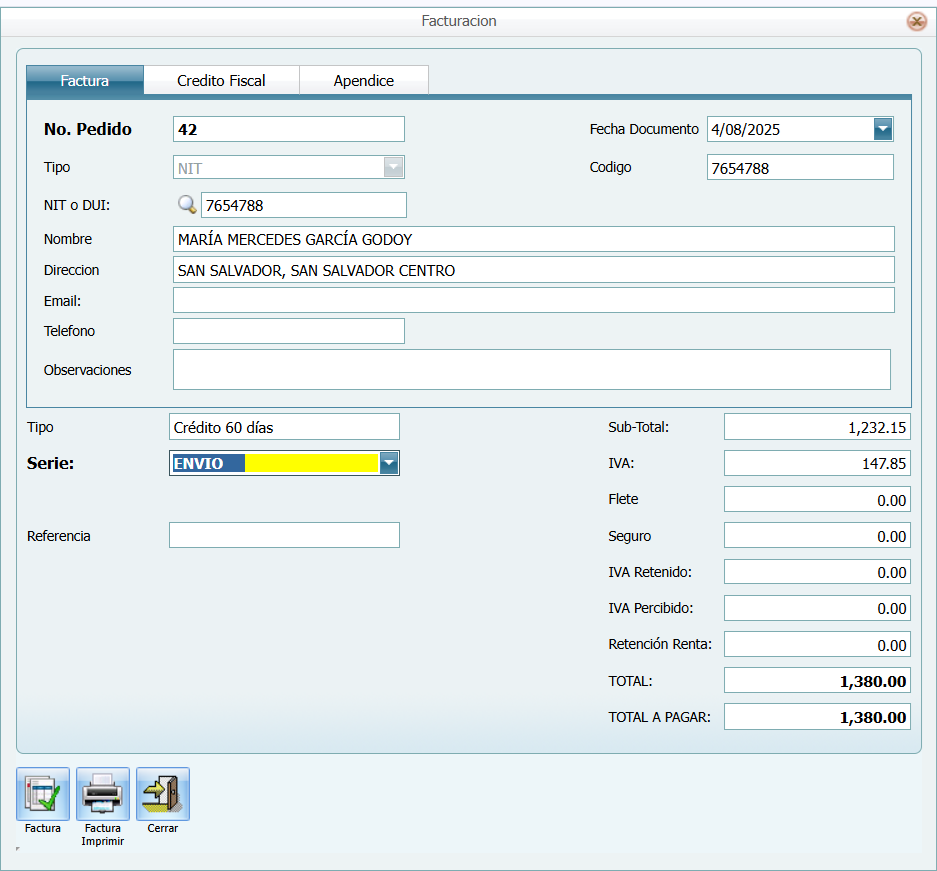 Facturacion Pedido Nuevo Credito Facturar
