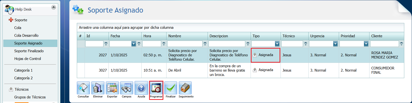 Help Desk Soporte Asignado Programar