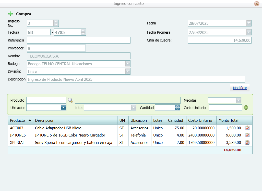 Ingreso con Costo Lleno