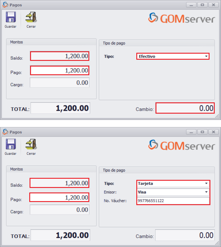 GOM server Pedido Ventana Pago