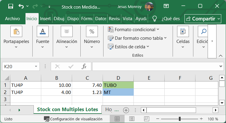 Ingreso con Costo Stock con Medida CSV
