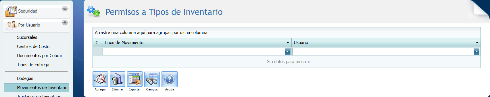 Seguridad Por Usuario Movimientos de Inventario