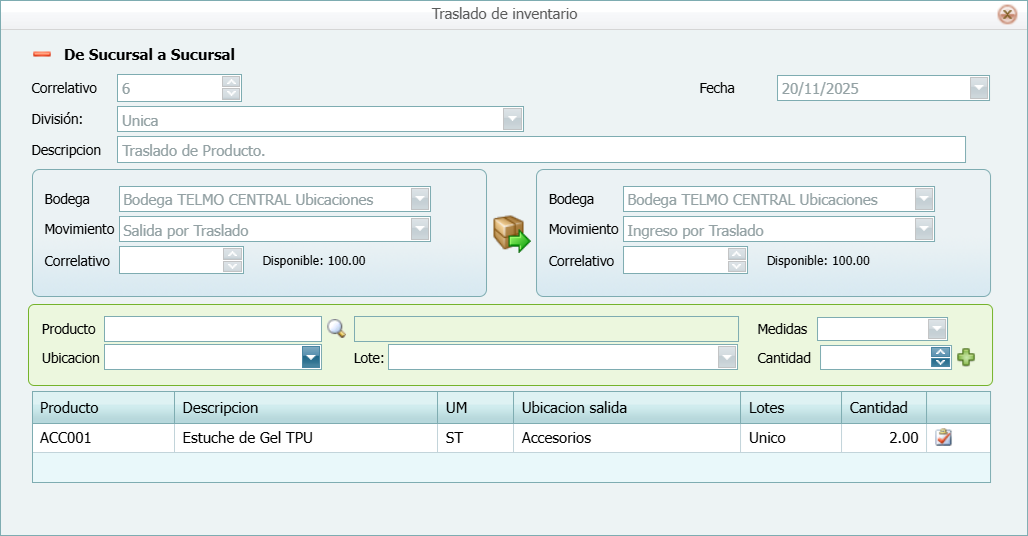 Inventario Traslado con Ubicacion Final