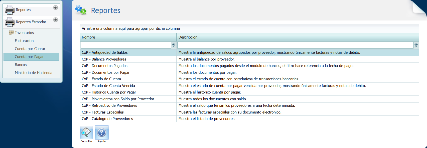 Reporte Estandar Cuentas por Pagar