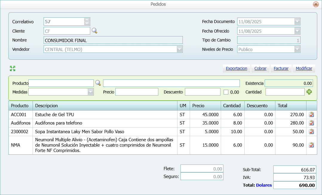 Facturacion Pedido Importar Boton Detalle Lleno