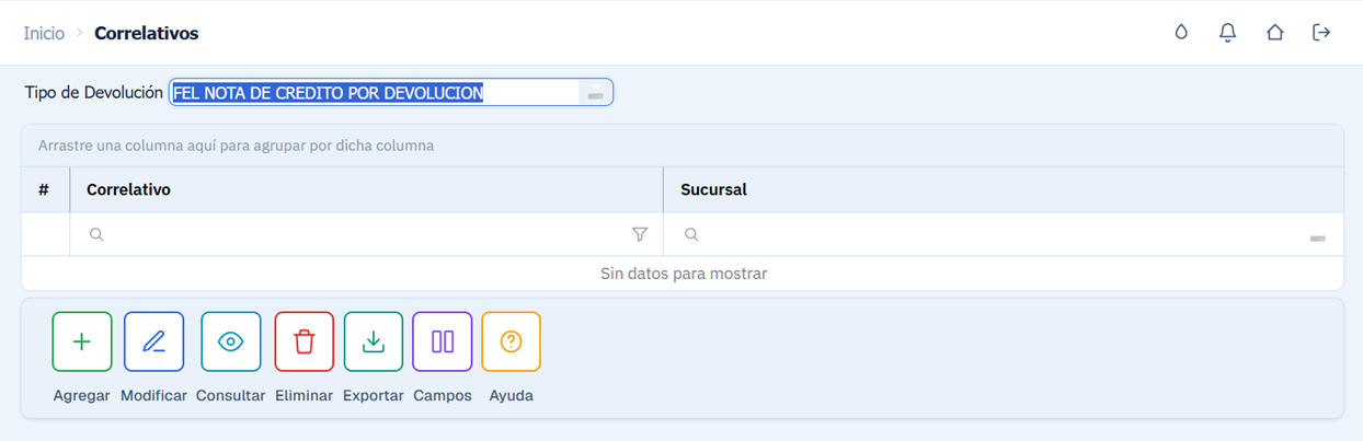 Facturacion Devolucion Correlativo Tipo