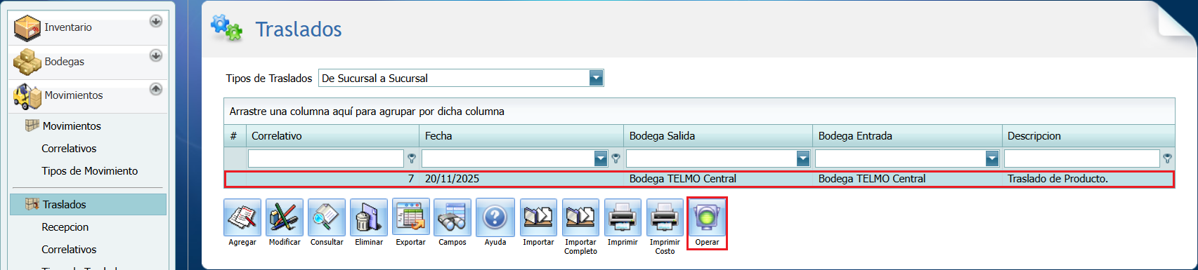 Inventario Traslado con Producto Serializado Operar