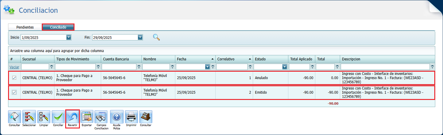 Bancos Conciliacion Revertir