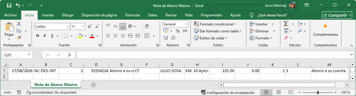 Cuentas Por Cobrar Movimiento Importar Excel