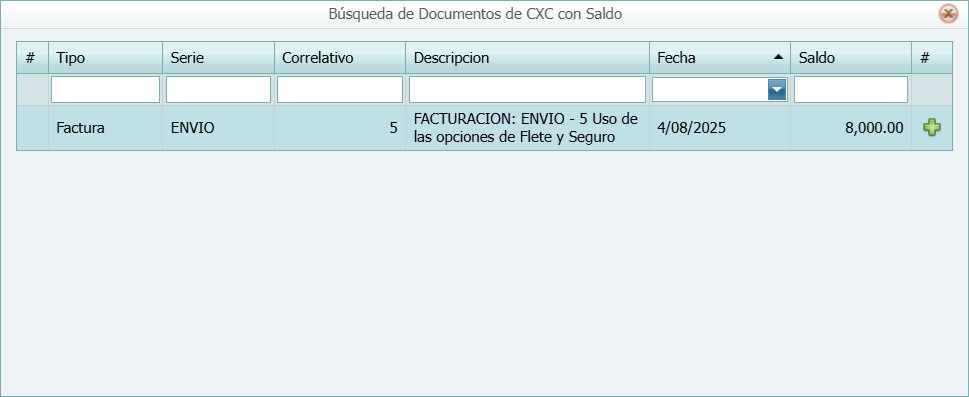 Cuentas por Cobrar Recibo Ventana Factura
