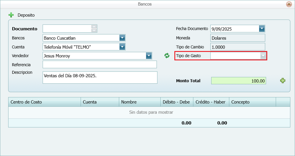 Contabilidad Enlaces Estructura Banco Tipo Movimiento Ventana Deposito 2