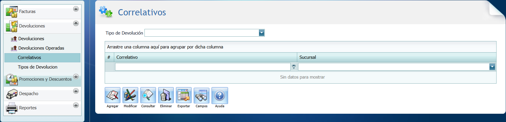 Facturacion Devolucion Correlativo