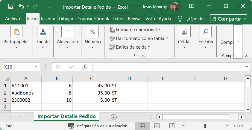 Facturacion Pedido Importar Excel Lleno