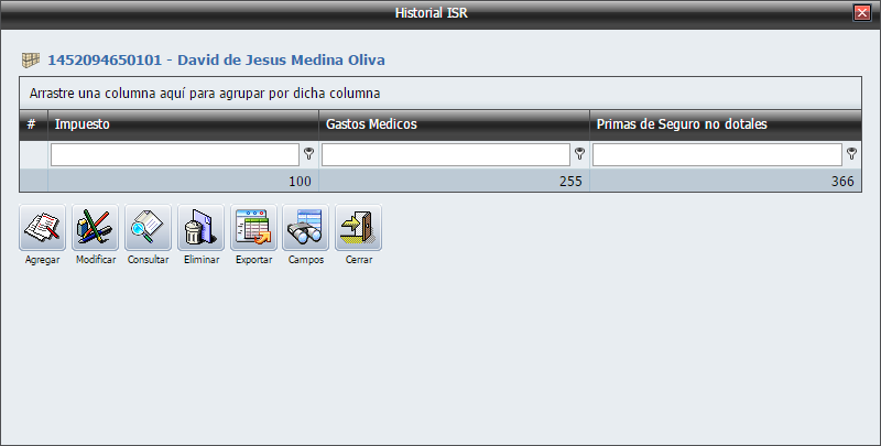 Empleados Nuevo Historial ISR Ventana