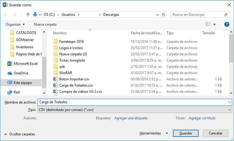 Traslados 4 Excel Guardar