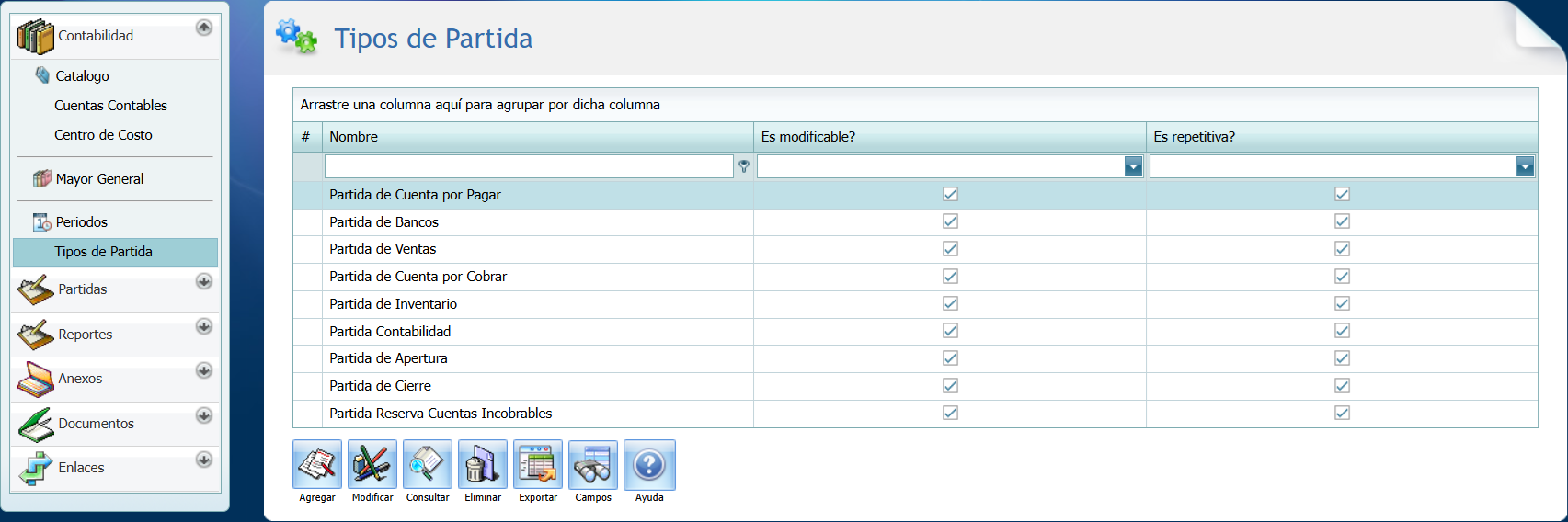 Contabilidad Tipos de Partida