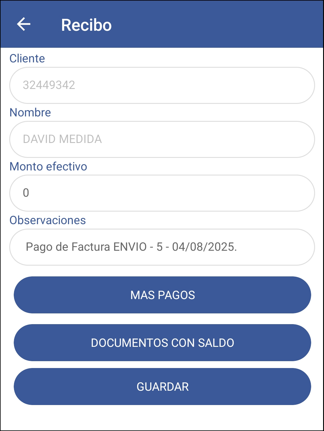 GOMserver App Recibos Ventana Guardar