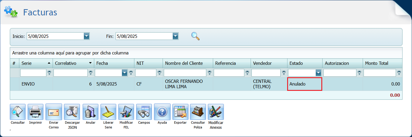 Facturacion Anulada