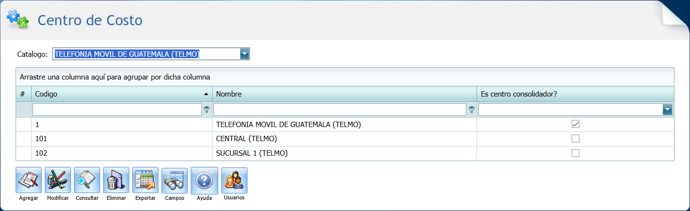 Centro de Costo Catalogo