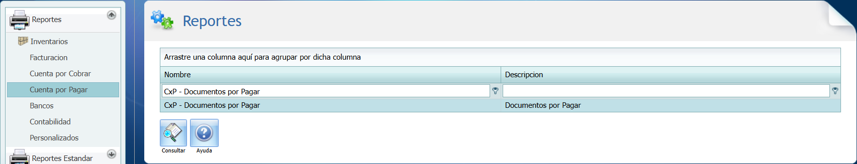Reporte Cuenta por Pagar