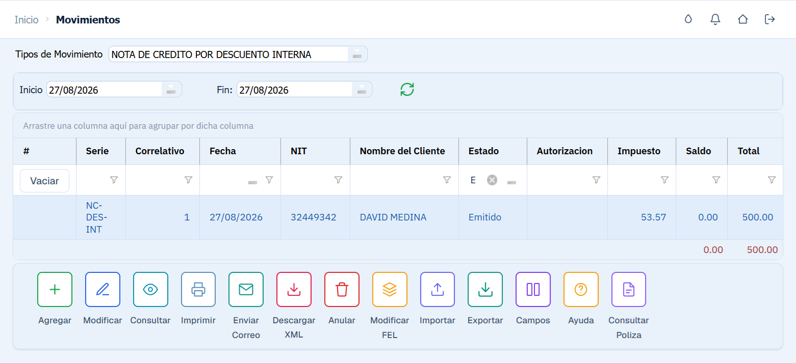 Cuentas Por Cobrar Movimiento Abono Modificar