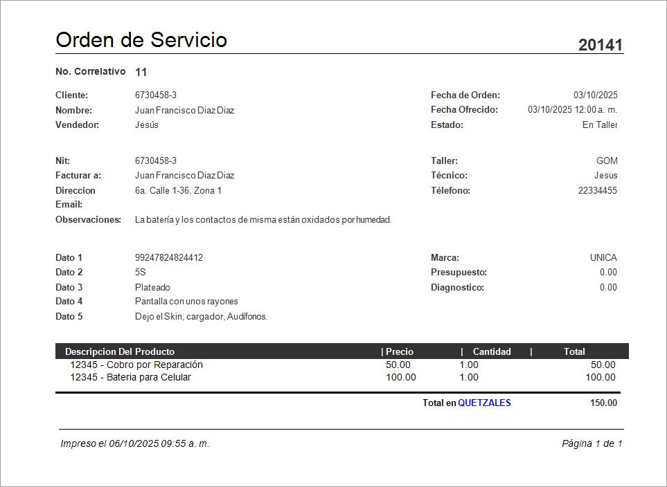 Help Desk Servicio En Taller Asignado Imprimir