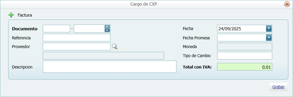 Cuentas por Pagar Recepcion Factura Nueva
