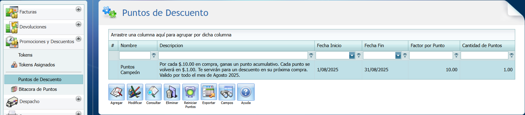 Facturacion Descuentos Puntos de Descuento Ventana Punto